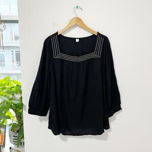 Old Navy Black Square Neck Embroidery Blouse Size XXL